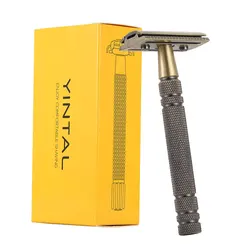 YINTAL – rasoir manuel Double face Bronze pour hommes, classique, à manche Long, sécurisé, rasage remplaçable