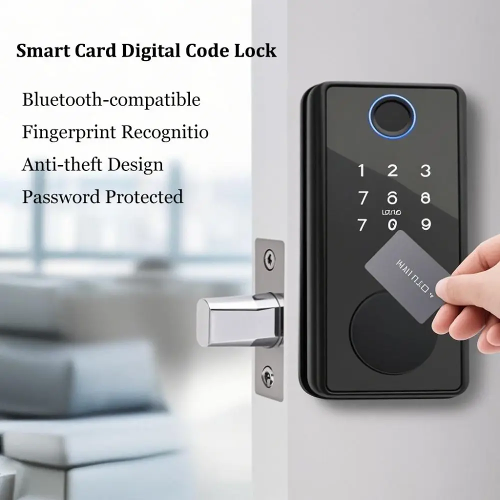 

Bluetooth-compatible Smart Card Digital Code Lock Aluminum Alloy Biometrics Door Lock Keyless Entry Anti-theft with Key for Home