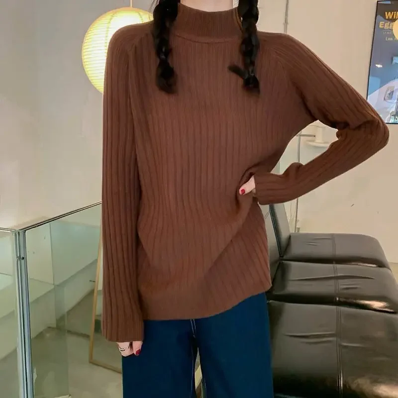 Maglione lavorato a maglia con Base a collo alto retrò versione coreana per donna in autunno e inverno capispalla Casual con vestibilità pigra e allentata