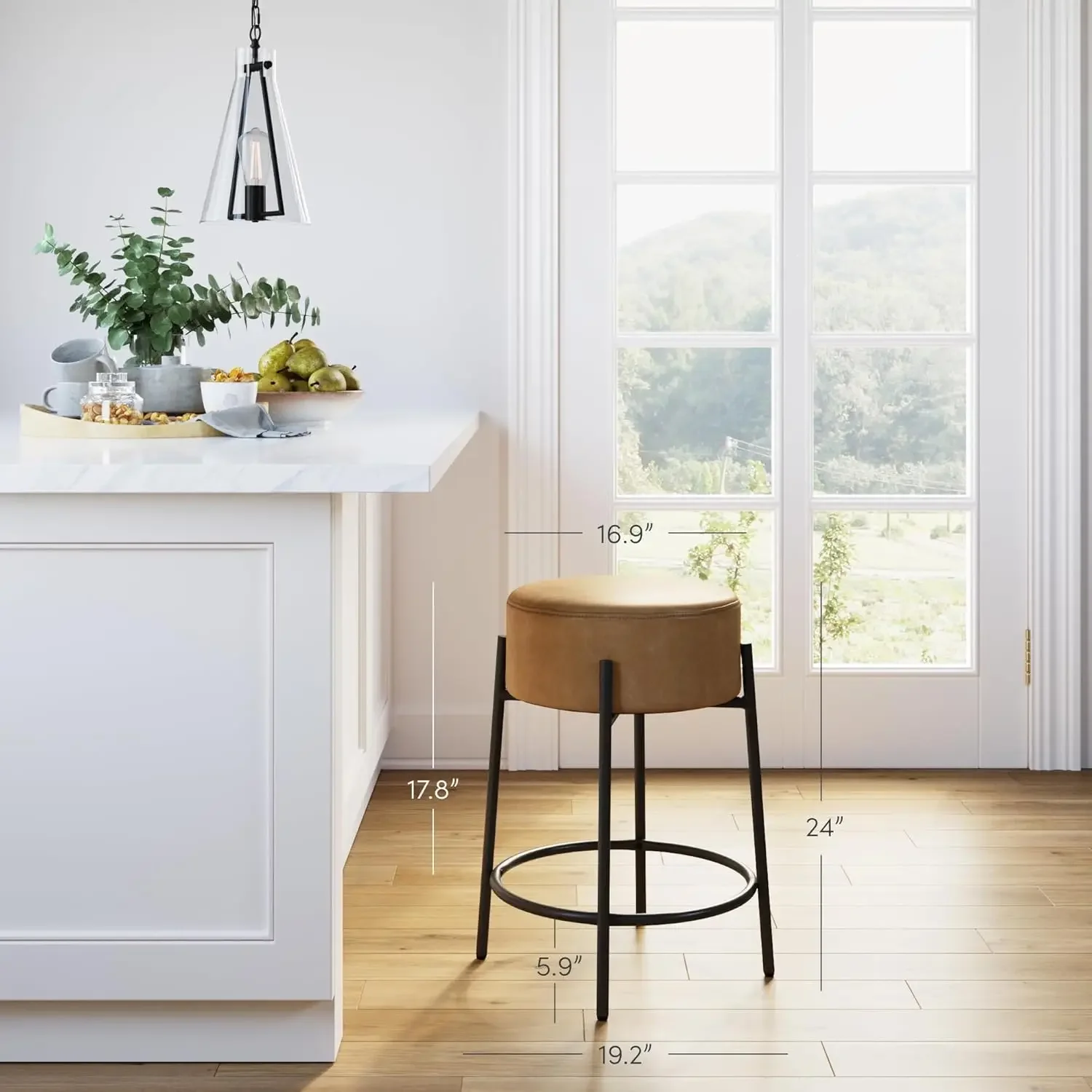 [سعر مخفض، حار بيع! ] مقعد مرتفع حديث بدون ظهر مقاس 24 بوصة من Isaac مع مقعد منجد مبطن ناعم ومعدني في منتصف القرن B