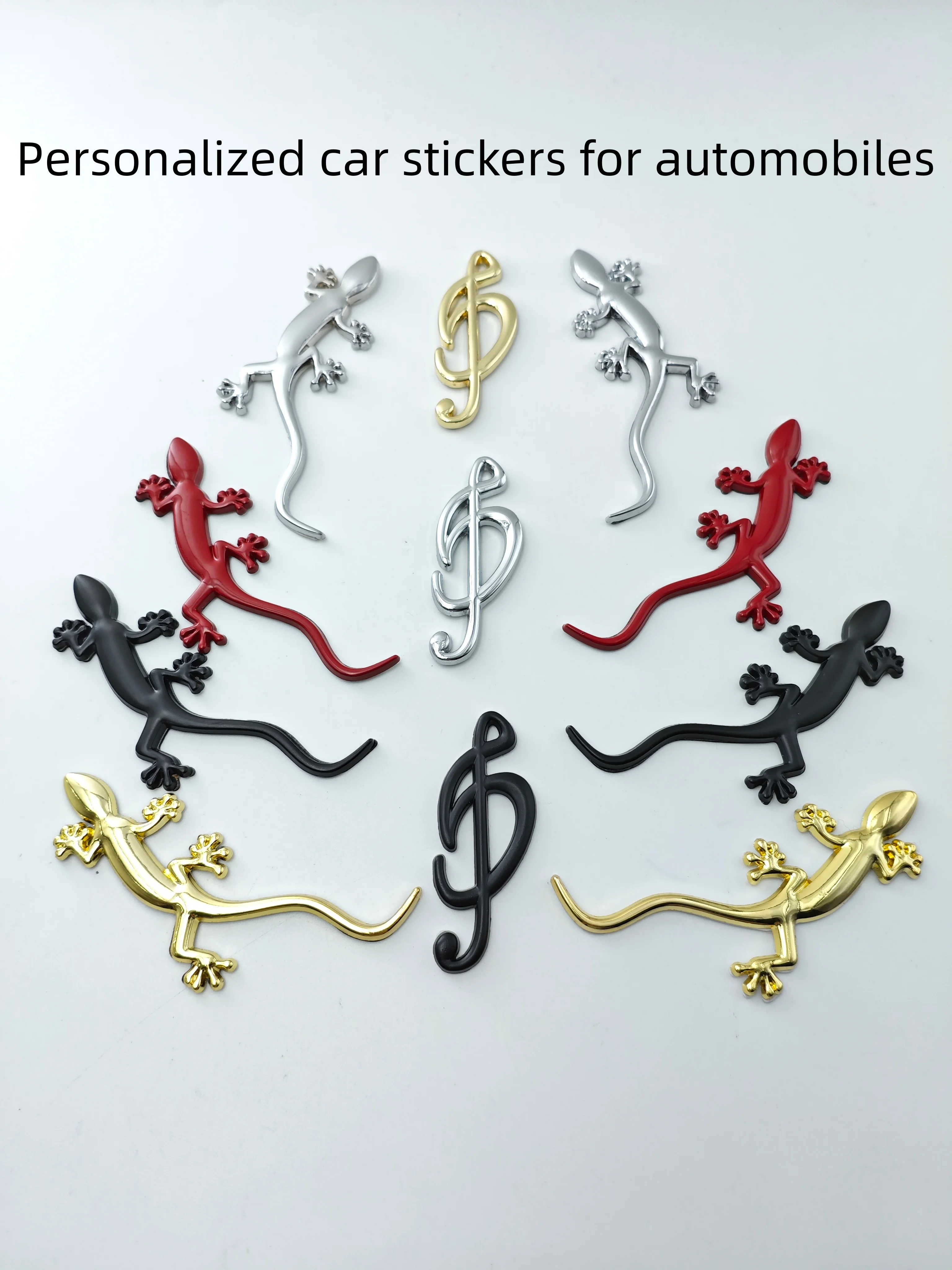 Personalisierte 3D-Metall-Autoaufkleber, Gecko-/Musiknoten-förmige Aufkleber, wasserdichte Außenzubehörteile