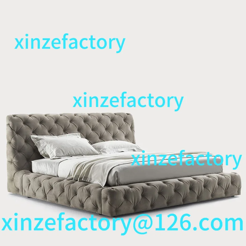 

Customizable Italian light luxury bed pull buckle master bedroom high-end leather bed