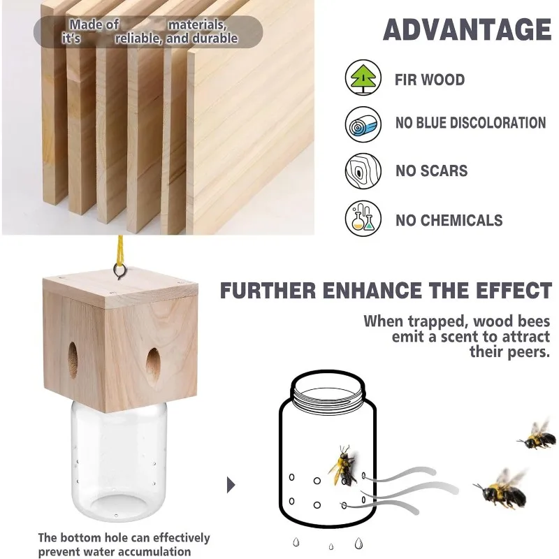 B50C TPE Material Outdoor Wooden Bee Trap-Durable And Eco-Friendly, Various Pack Options
