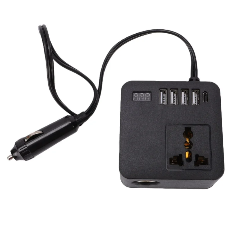 Car Power Inverter 300W Peak With 4 USB 1 Type C Charging Ports LED Voltage Display Car Plug Adapter For Most Vehicle