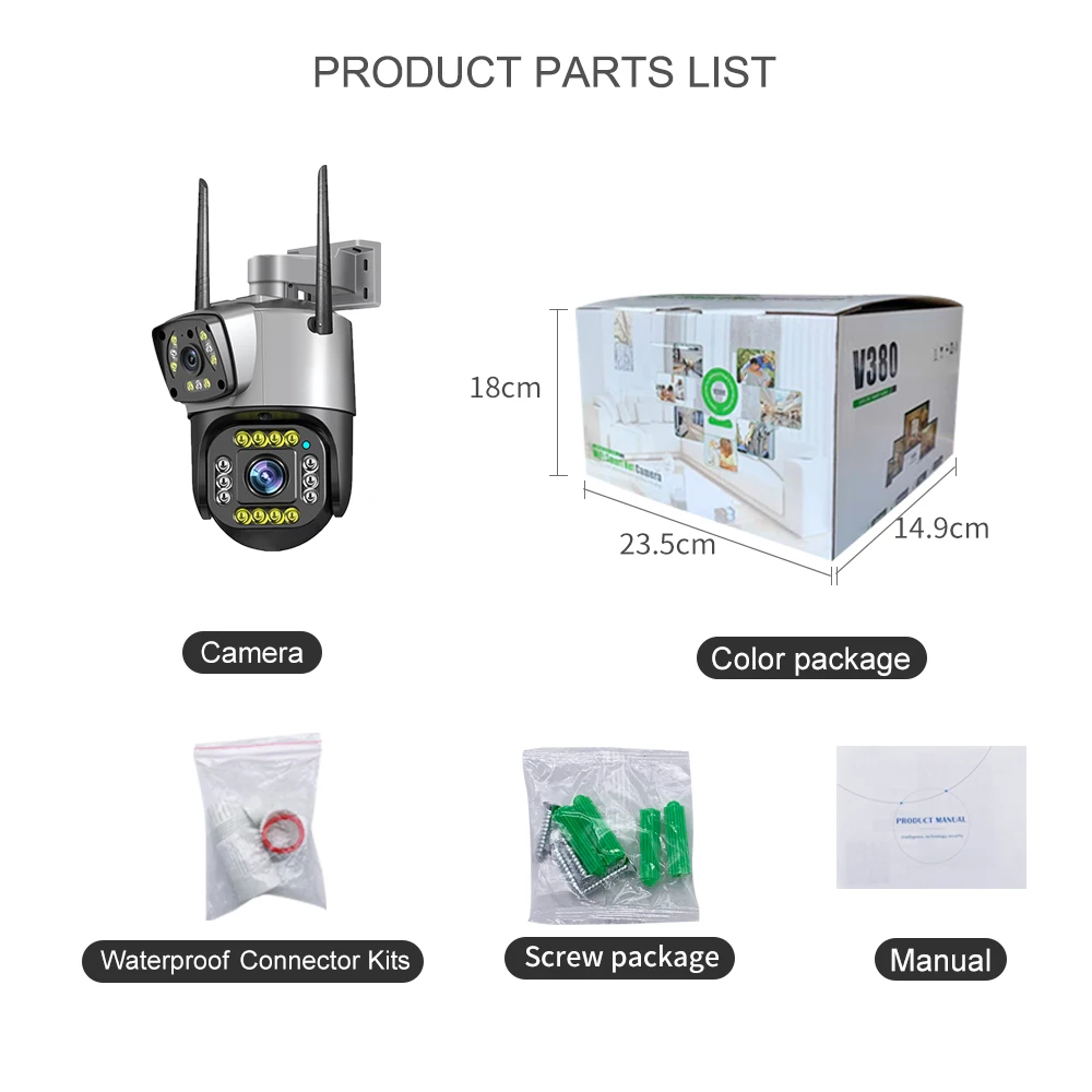 Dual Lens Security Camera V380 Pro Smart Home 4MP Auto Tracking Waterproof Outdoor Wireless WIFI IP Camera