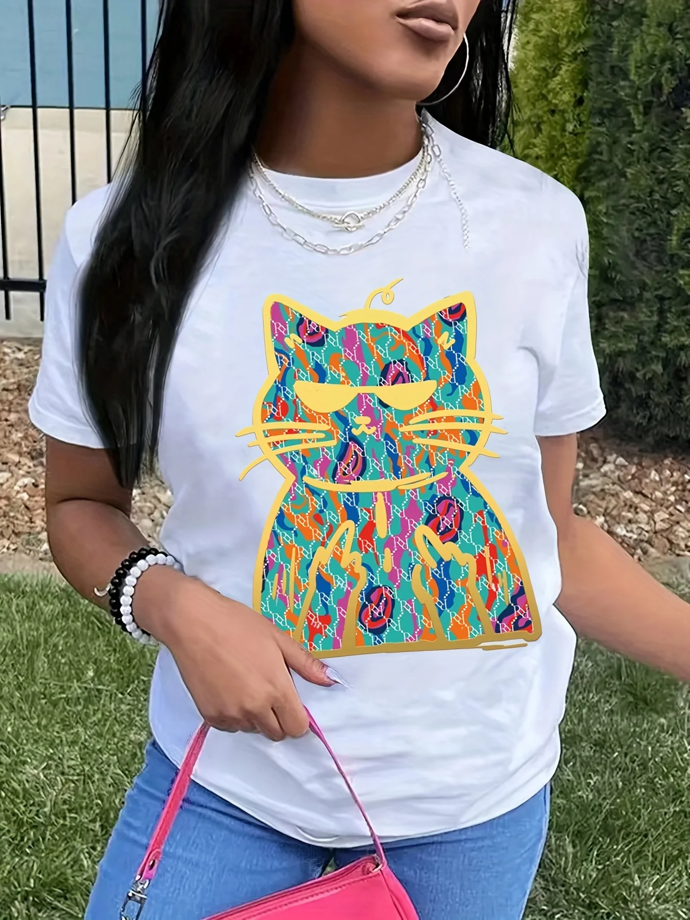 Women\'s T-shirt Cartoon Rabbit Print T shirt Casual Crew Neck