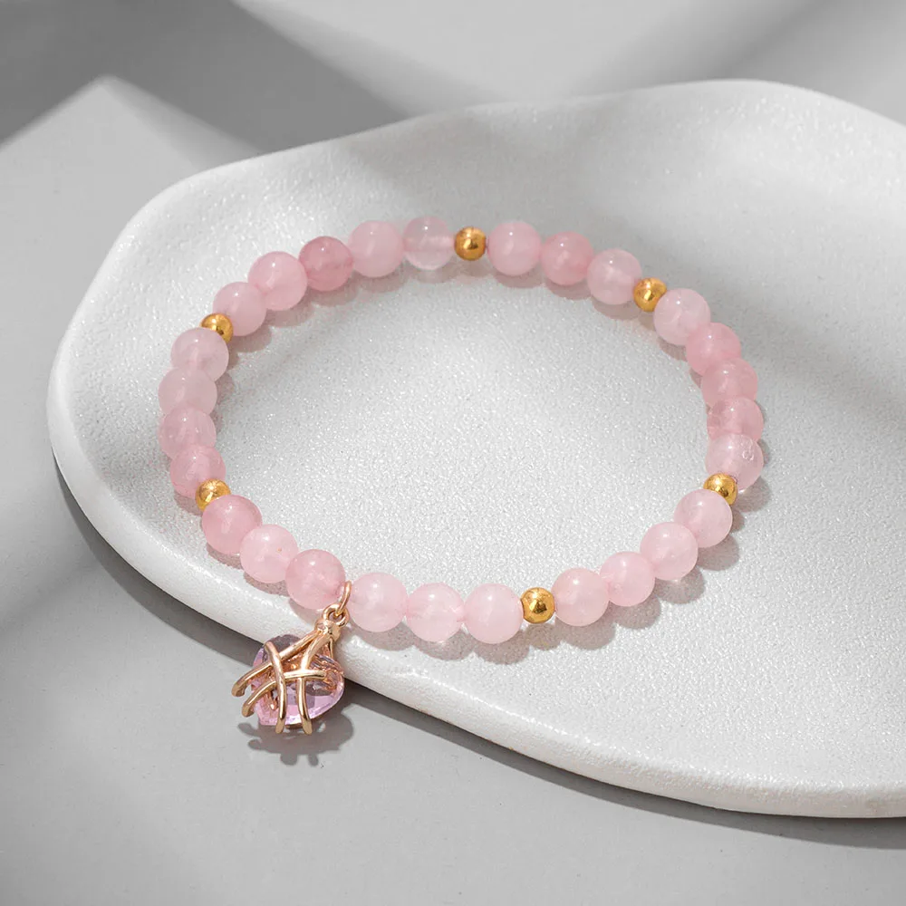 Großhandel Naturstein Rosa Rosenquarz Perlen Armband Frauen Tigerauge Katzenauge Perlen Herz Anhänger Armbänder Heilung Schmuck – Detail 17