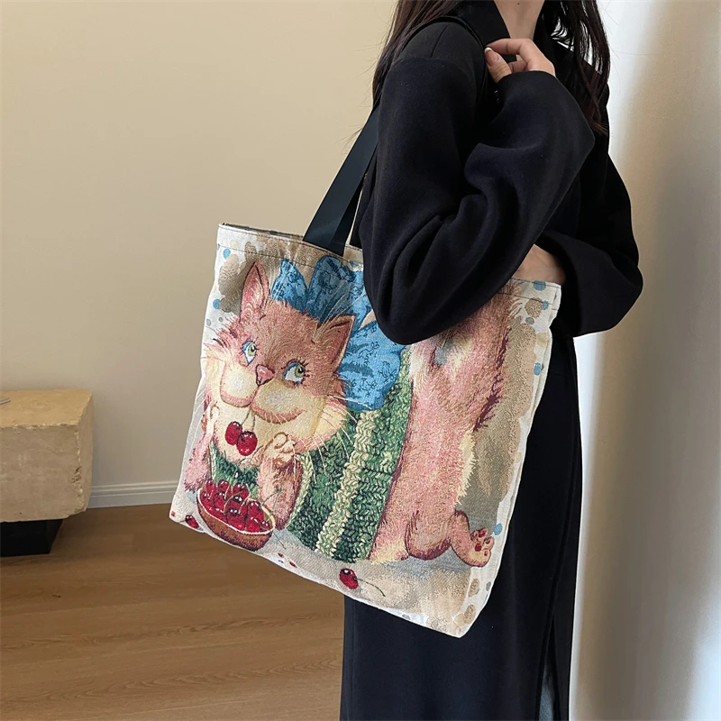 Oil Painting Tears Linen Cloth Tote Bags For Women  Ladise Fashion Handbag Large Capacity Shopping Totes