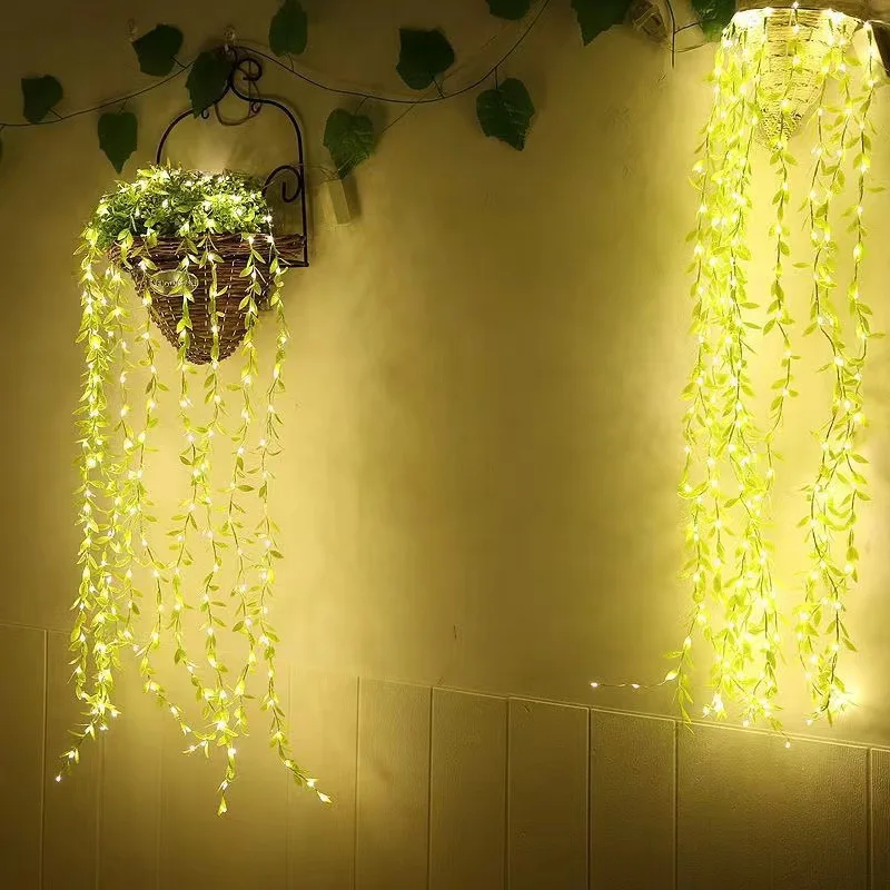 2/5M Willow Leaf Light 20/50LED Battery Operated for Indoor Home Halloween Background Night Light Decoration
