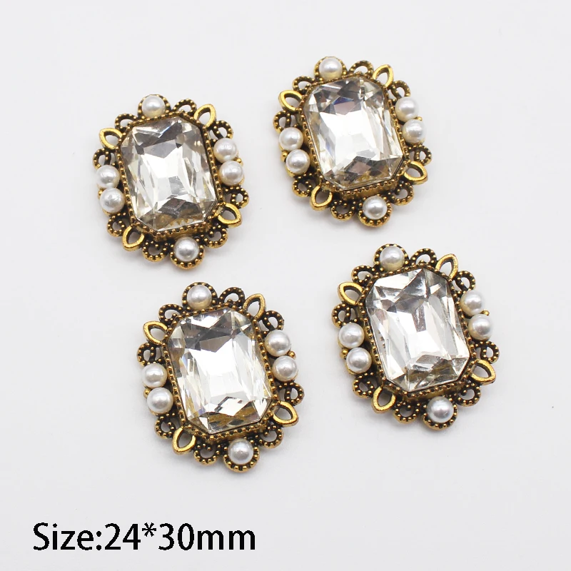 لتقوم بها بنفسك 24*30 مللي متر مسطحة القاع مستطيلة الأبيض كريستال حجر الراين مجوهرات سبيكة اللؤلؤ الزينة الملحقات