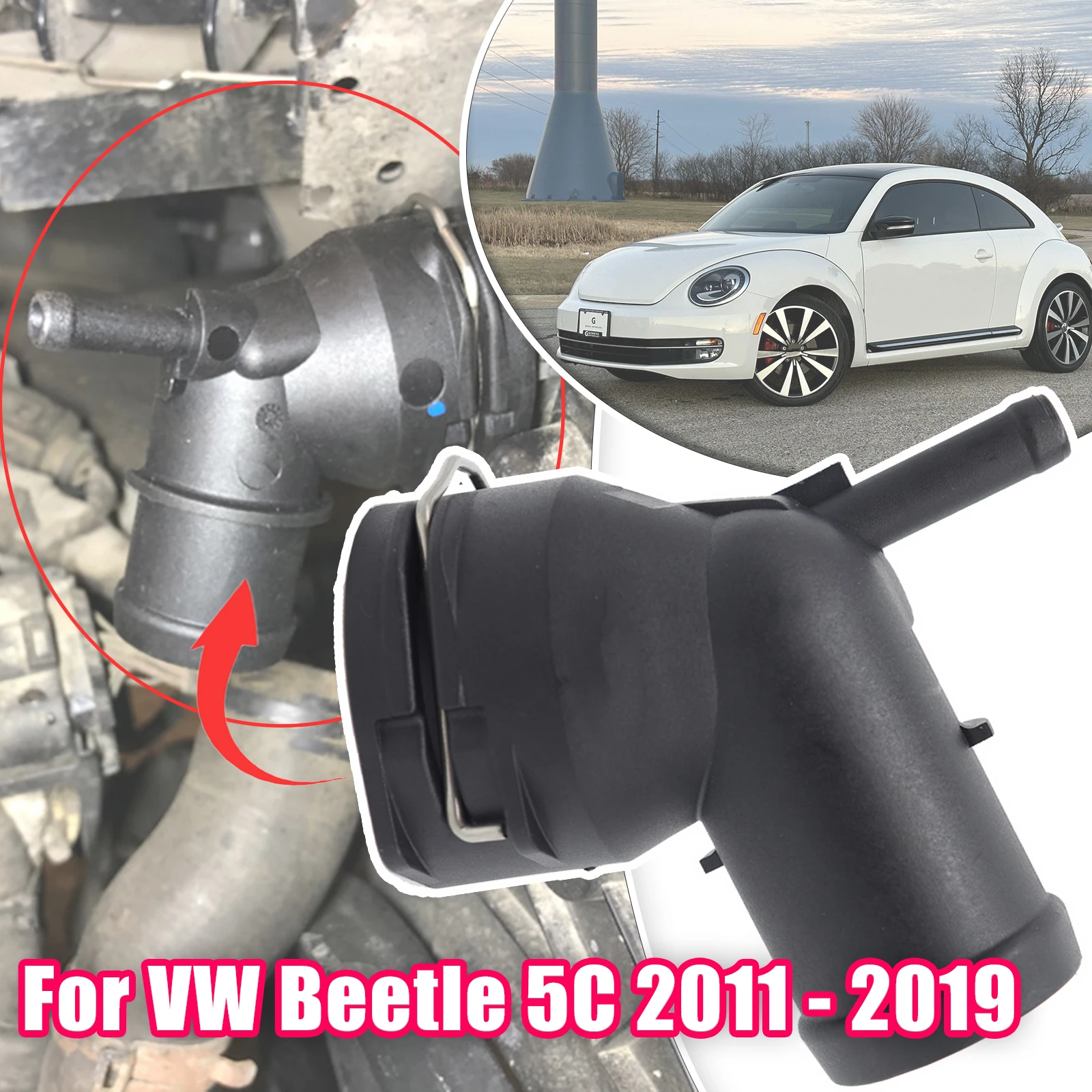 

For VW Beetle 5C 2011 2012 - 2019 Car Engine Radiator Coupling Coolant Hose Flange Pipe Connector Engine Compartment 3C0122291D