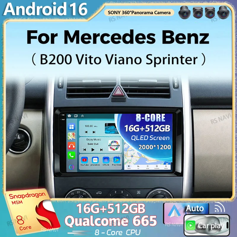 Android 16 For Mercedes Benz B200 A B Class W169 W245 2K QLED Android Car Radio Multimedia Video Player GPS Stereo CarPlay