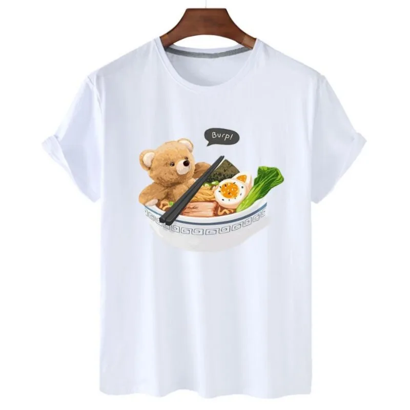 Women Cute Cartoon Bear Math Book Graphic T-shirt Vintage Casual Short Sleeve Tops Fashion Tee