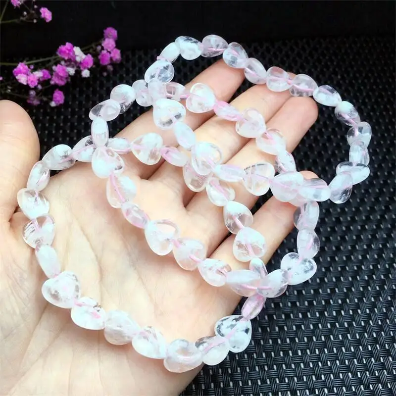 10MM Natural Pink Garden Quartz Heart Bracelet Couple Energy Yoga Bracelet Men Women Healing Fengshui Jewelry Gift 1pcs