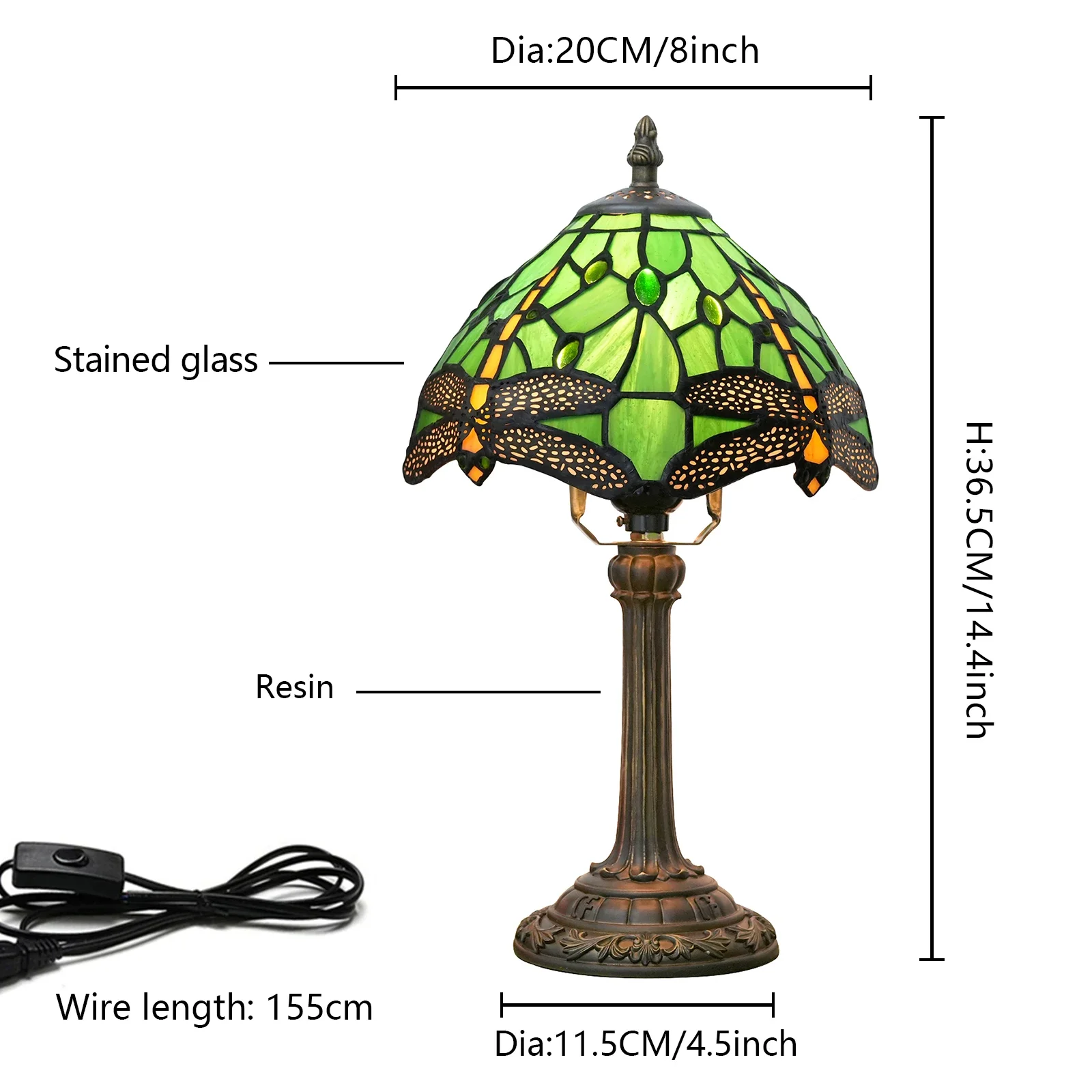 Tiffany Table Lamp Dragonfly Stained Glass Shade Bedside Table Lamp For Bedroom Living Room