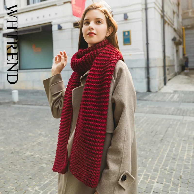 

WHTREND новый корейский стиль ручной работы толстый однотонный вязаный шарф женский осенне-зимний утолщенный теплый шарф для пар WH2038