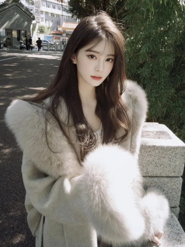 

Женское шерстяное пальто Heben Sle свободного кроя с уникальным длинным рукавом, полноразмерным меховым воротником, комфортное, зимняя верхняя одежда