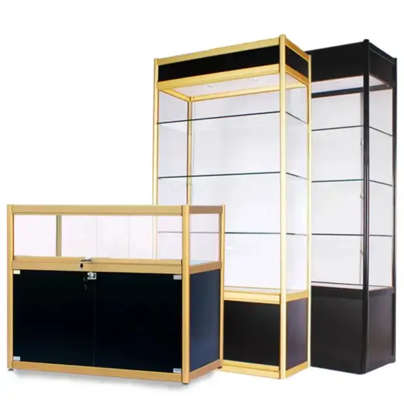 Custom. tempering glass aluminum lockable glass door counter display cabinet furniture jewelry display showcase for jewelry watc