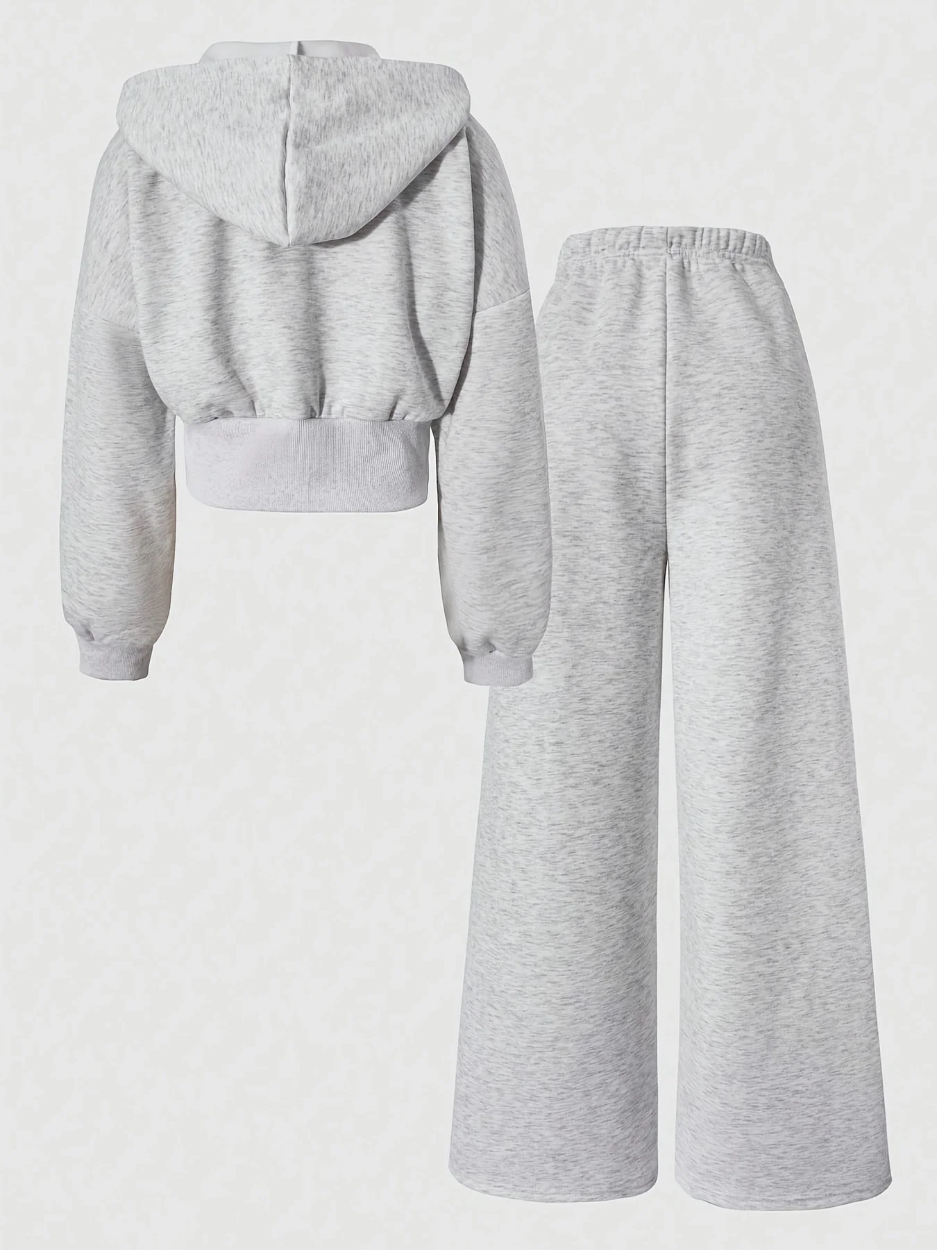 Girls' Autumn Outfit Set: Floral Gray Hooded Zipper Jacket + Loose Long Pants Two-Piece Solid Color Set, Suitable for 11-16 Year Olds, Versatile Clothing for Going Out