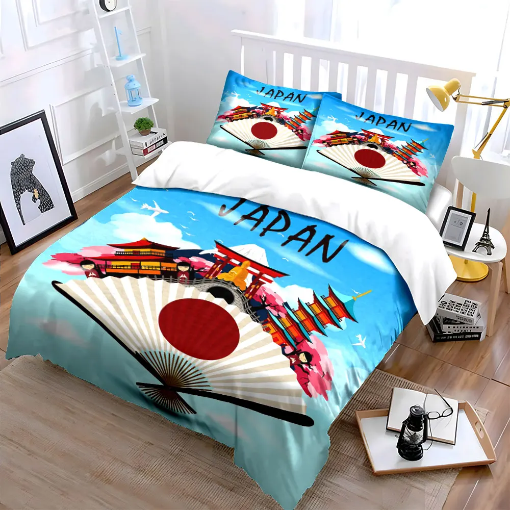 Japanese Culture Art Decor Set Bedding Set with 1 Duvet Cover 2 Pillowcases Single Double King Queen, Gift