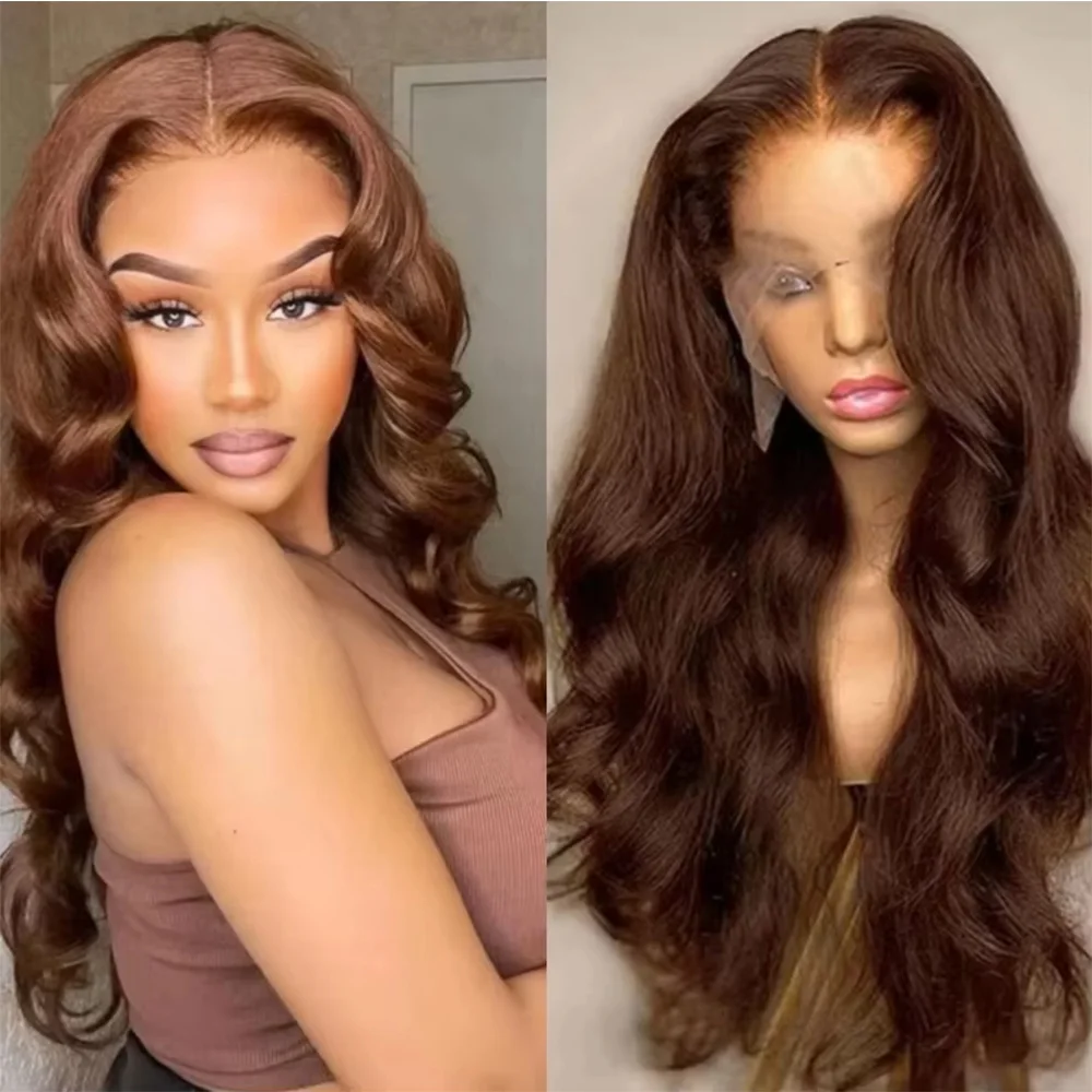

32 36 Inch 200 Density #4 Chocolate Brown Body Wave 13x4 Lace Front Human Hair Wigs Brazilian Colored 13x6 Frontal Wig For Women