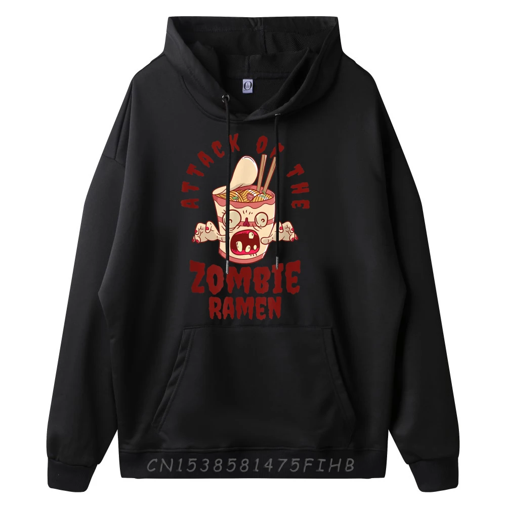 Halloween Ramen Noodles Zombie Scary Spooky Cream Hoodies Gifts For Men Normal Men Christmas Sweater Long Sleeve