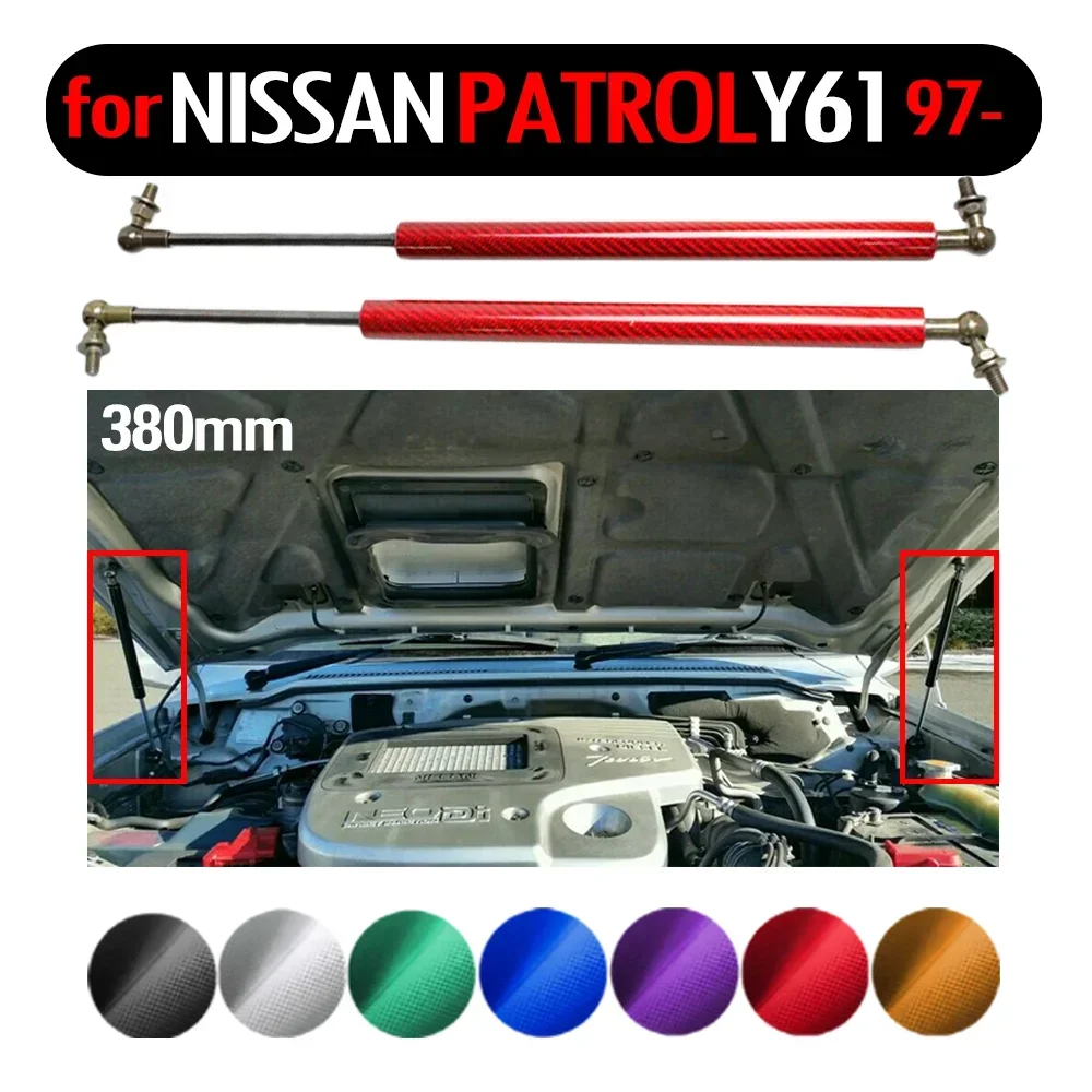 

2pcs Bonnet Hood Gas Struts Shock Spring Lift Supports for Nissan Patrol Y61 GU GR Ute Wagon 1997- 2013 380mm