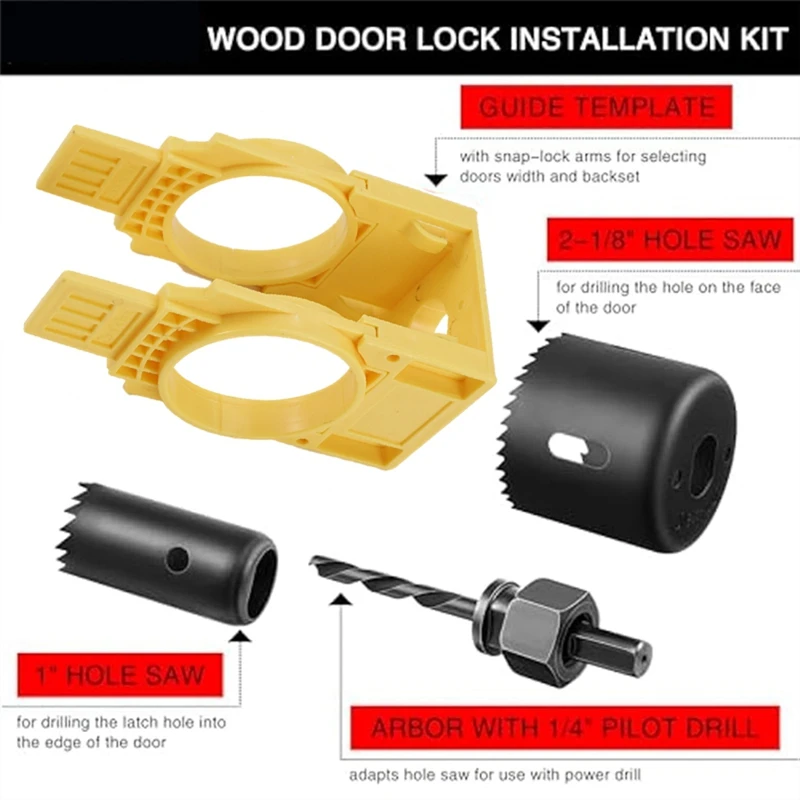 Door Lock Installation Kit Door Hole Drilling Kit For Wood Door Door Lock Hole Saw Door Knob Installation Kit Yellow