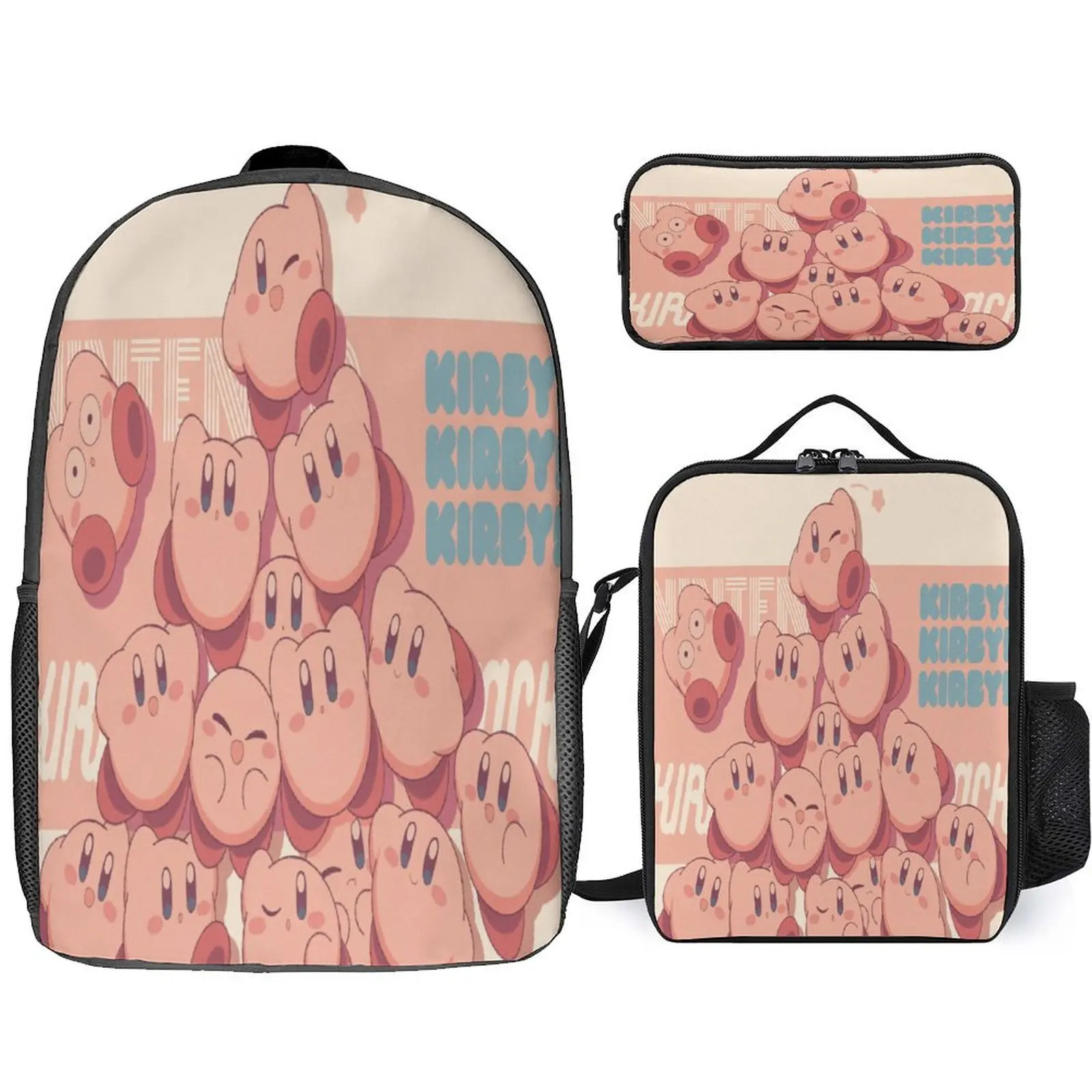 

Kid Canvas Backpack with Shoulder Bag,Pencil Box,Kirby Classic Daypack Cute Rucksack for School
