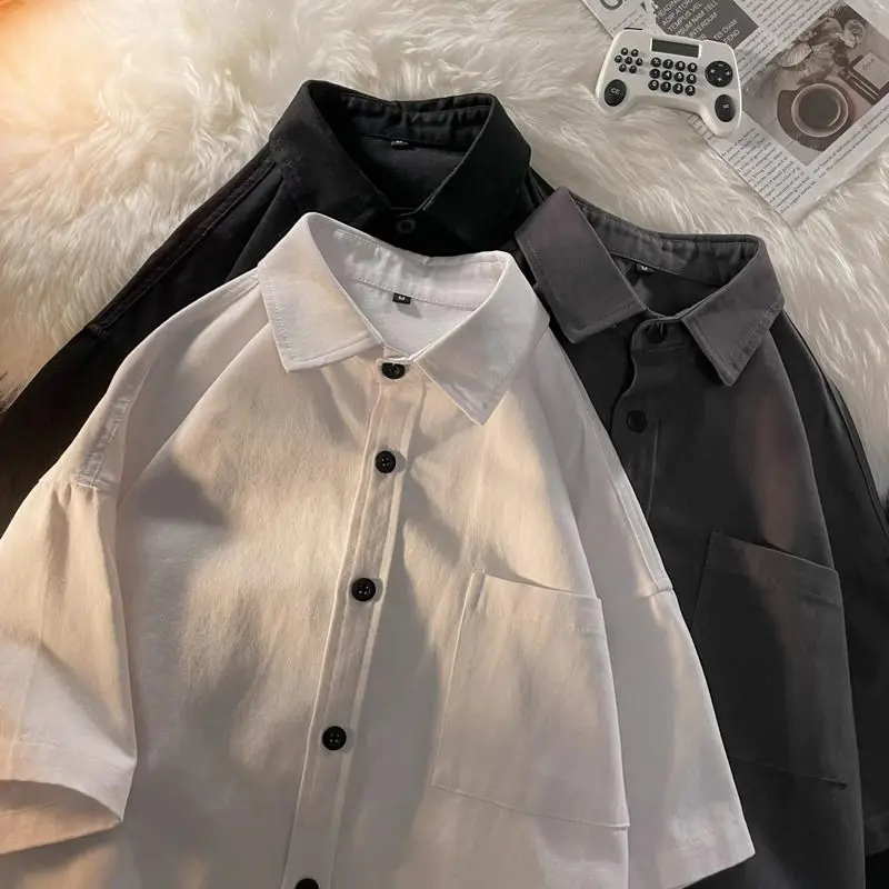 Camisa retro de manga corta para hombre, camisa holgada de media manga, estilo coreano, nicho versátil, tops guapos de moda, estilo Hong Kong, Verano