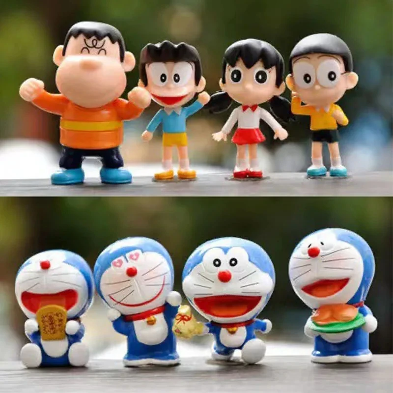 8pcs/set Anime Doraemon Nobita Nobi Handmade Model Cute Cartoon Doll Desktop Ornament Collection Cake Decor Kids Hobby Toys Gift