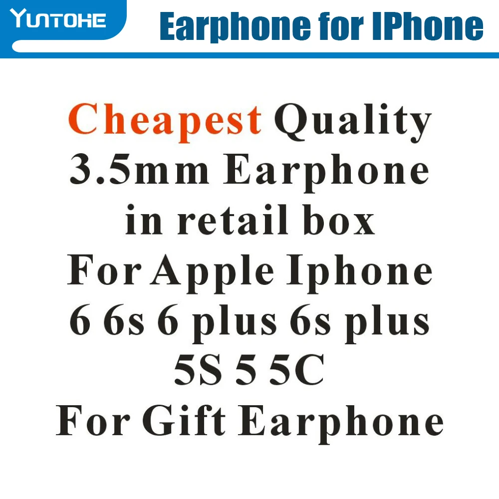 100pcs/lot Hot! Cheapest White Earphone With Remote & Mic For apple IPhone 6 6s 6G Plus 5 S55G in Retail box For Gift