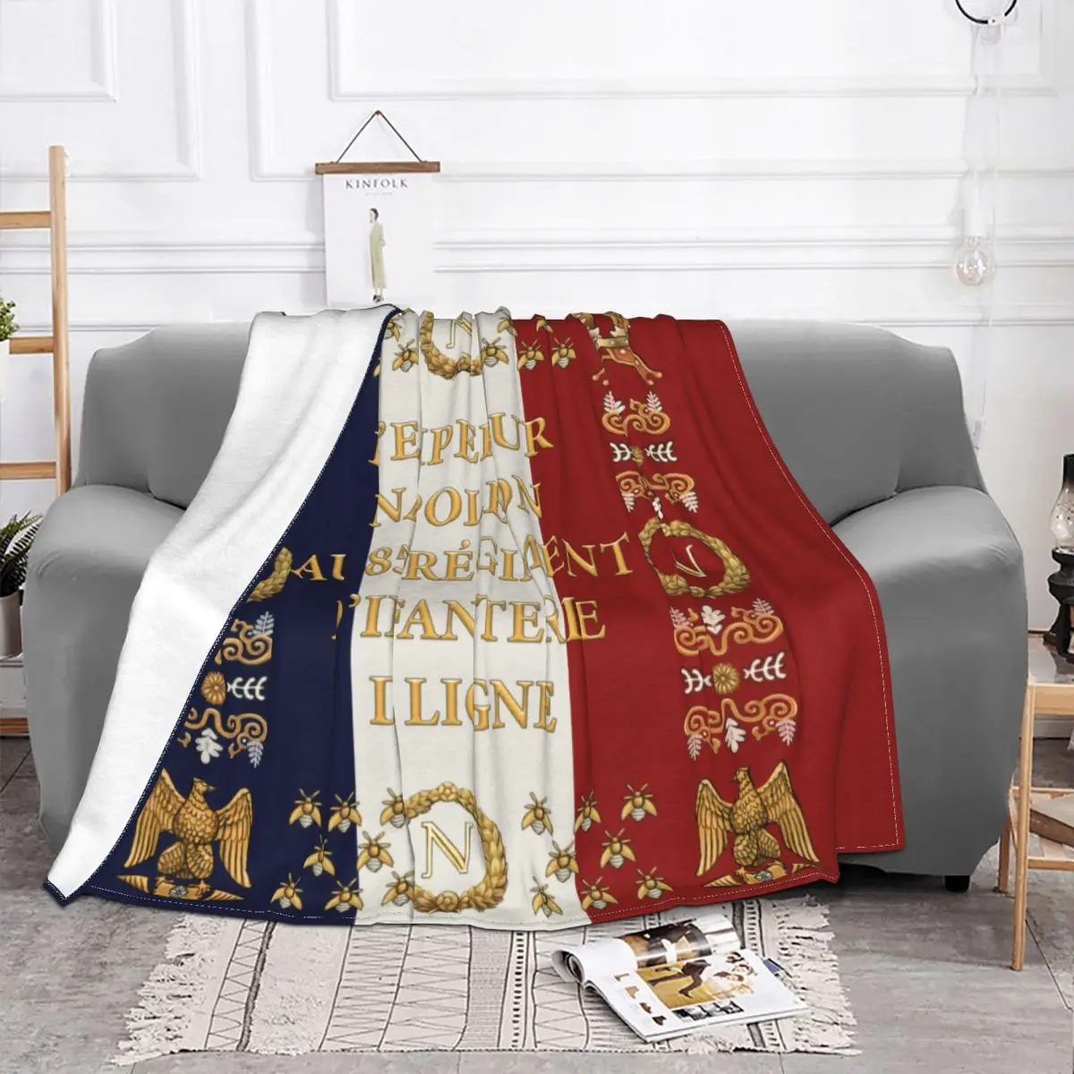 Napoleonic French 85th Regimental Flag Blanket Soft Fleece Flannel France Fleur De Lis Throw Blankets for Sofa Bedding Bedspread