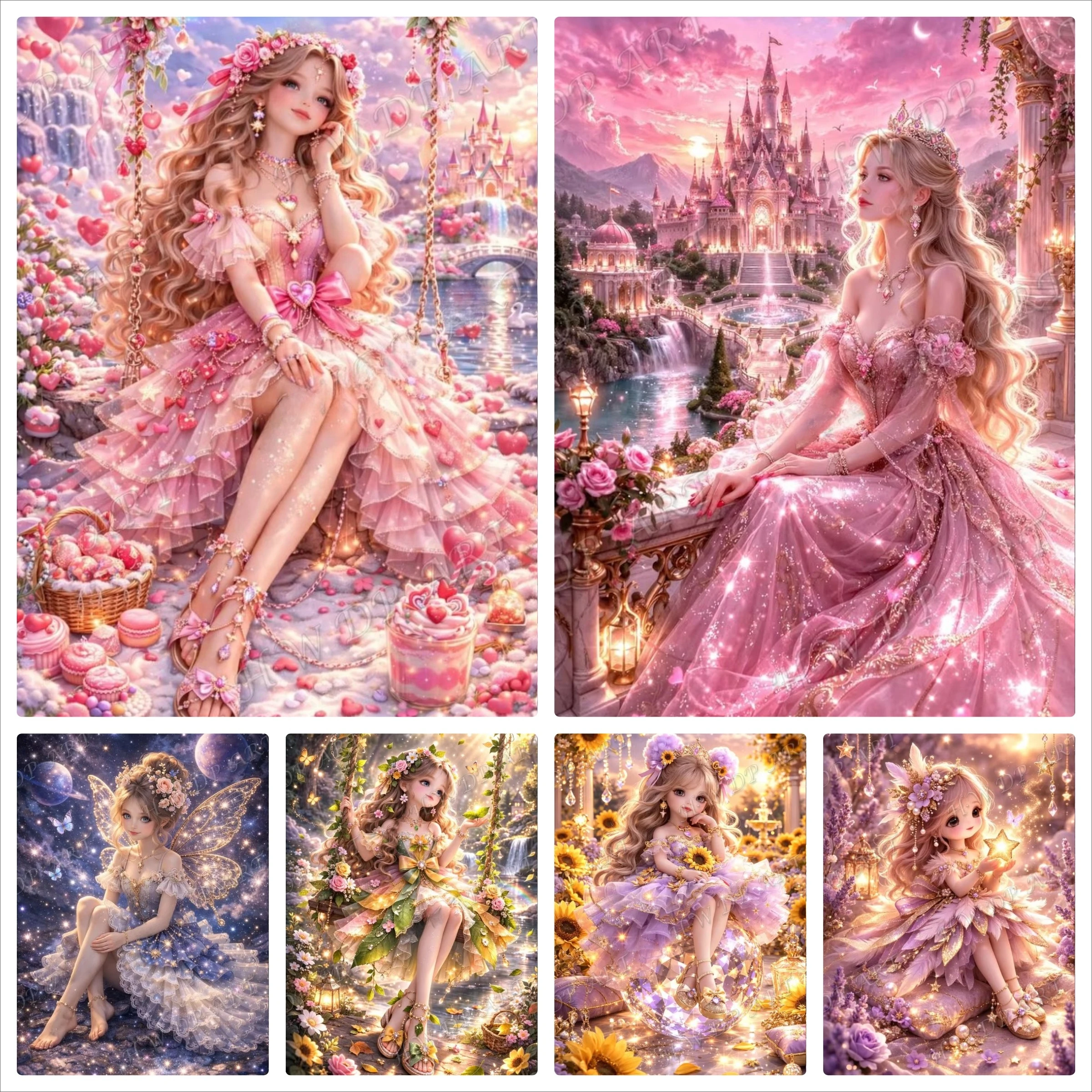 Niedliche Prinzessin Diamantmalerei Quadratisches Mosaik Stickerei Handarbeiten Kreuzstich Diamantkunst Vollkristall-Dekor