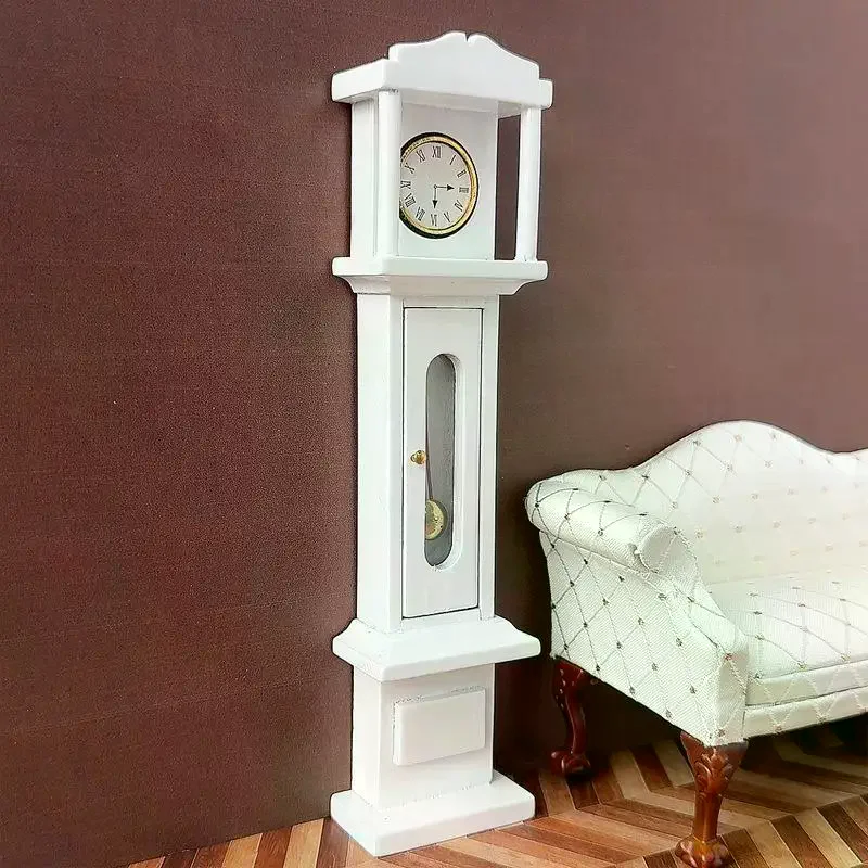 

1Pcs 1: 12 Dollhouse Wooden Floor Clock And Antique Bell Model Miniature Toy Doll House Restaurant Scene Accessories