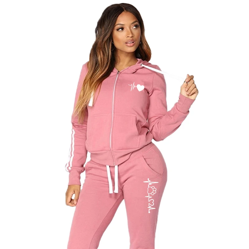 Winter Women American Tracksuits Sets Casual 2 Piece Set Sport Suit Zip Up Hoodies High Street Jogger Plus Size Harajuku Clothes