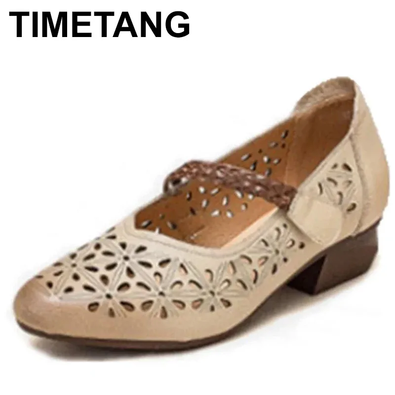 

2023 весна-лето, туфли ручной работы из натуральной кожи с отверстиями в стиле ретро, дышащая элегантная модная обувь на высоком каблуке, трендовые туфли-лодочки