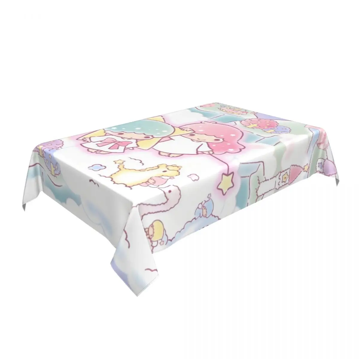 Rectangular Little Twin Stars Sanrio Cartoon Kiki Lala Table Cover Elastic Fitted Table Cloth Backing Edge Tablecloth for Picnic