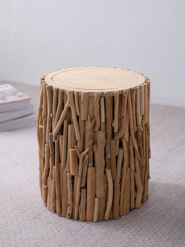 Nordic-style Log Trash Can High-end Living Room Model with Lid B&B Office Creative Basket