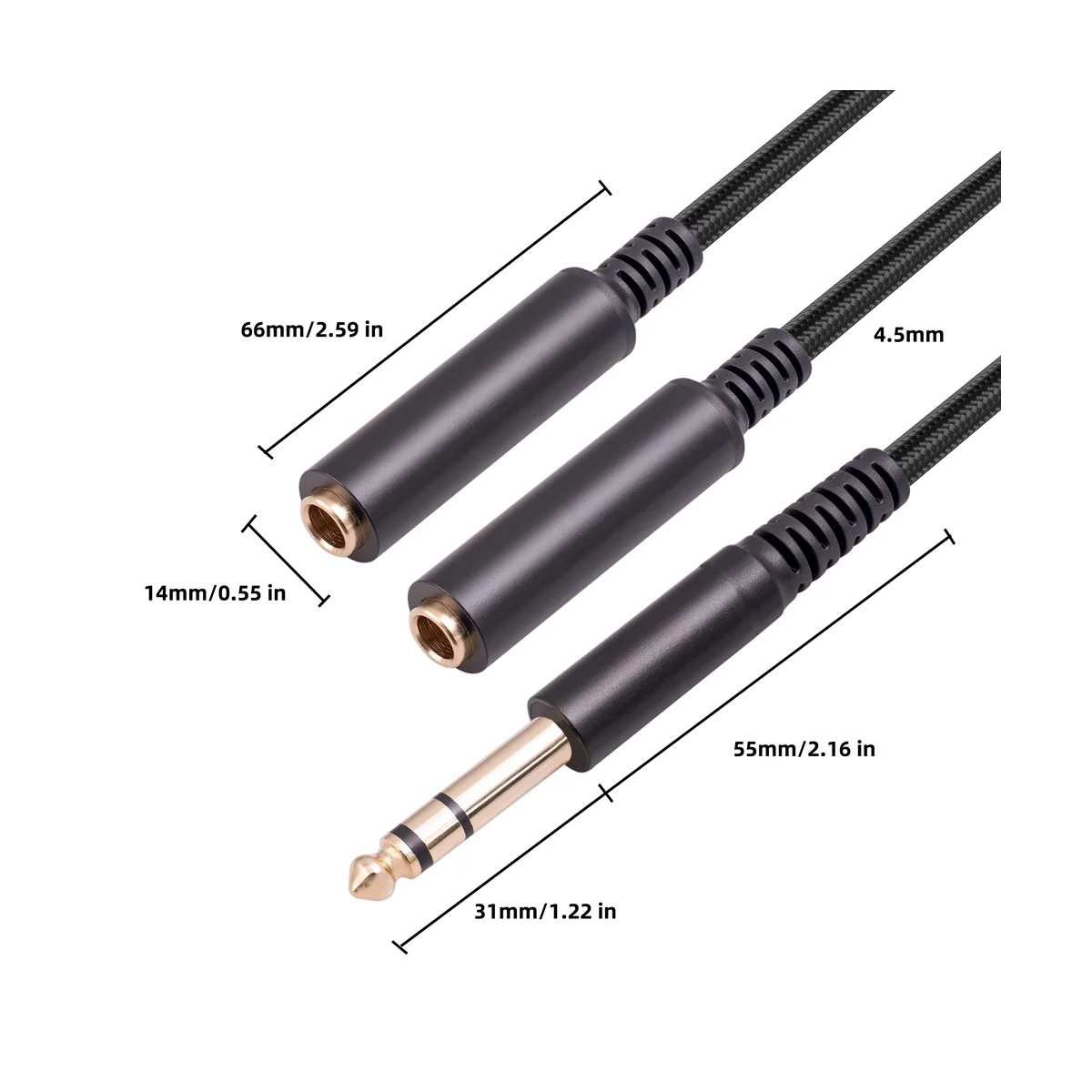 สายอะแดปเตอร์สัญญาณเสียง6.35มม. ตัวผู้ถึง2มม. ตัวเมีย6.35มม. 1/4ปลั๊ก6.35มม. สำหรับสายลำโพงสเตอริโอตัวแยก Y ขนาด6.35มม.