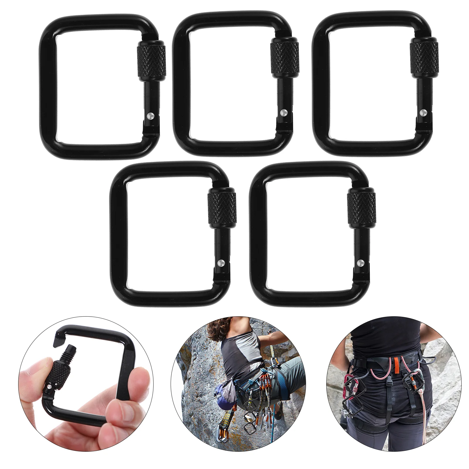 5pcs Aluminum Rectangle Carabiner Clip Locking Carabiner Clip Heavy Duty Keychain Clip Camping Hook for Hiking Backpa