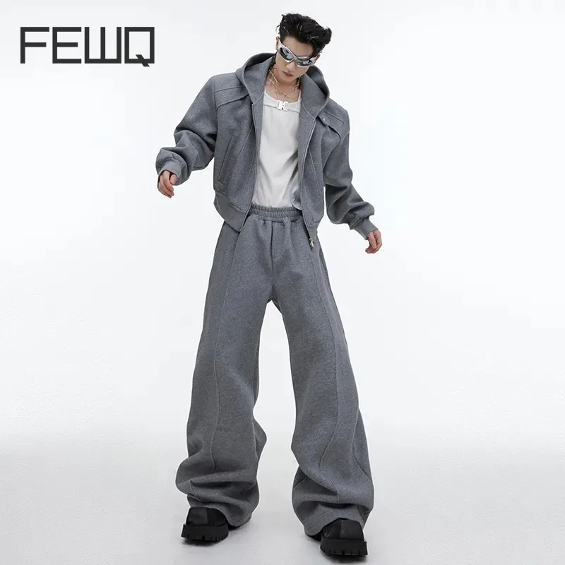 FEWQ Autumn Winter Men\'s Set Hooded Sweater Niche Design Loose Oversize Fashion Sequin Baggy Sweatpants Solid Color Trend 9C2648