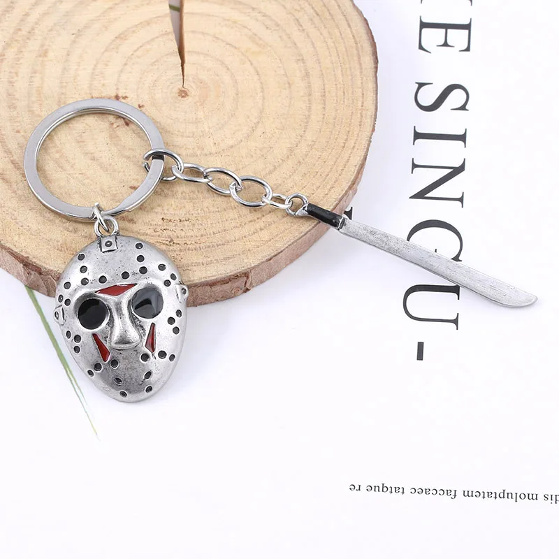 Horror Movie Friday Keychain Jason Voorhees Mask Machete Alloy Key Chains Fan Gift Jewelry