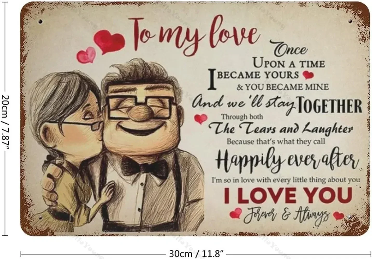 لافتة معدنية عتيقة ساحرة، "أنا أصبحتك" من كارل آند إيلي، فن حائط مثالي لعيد الحب، لتجميل منزلك.