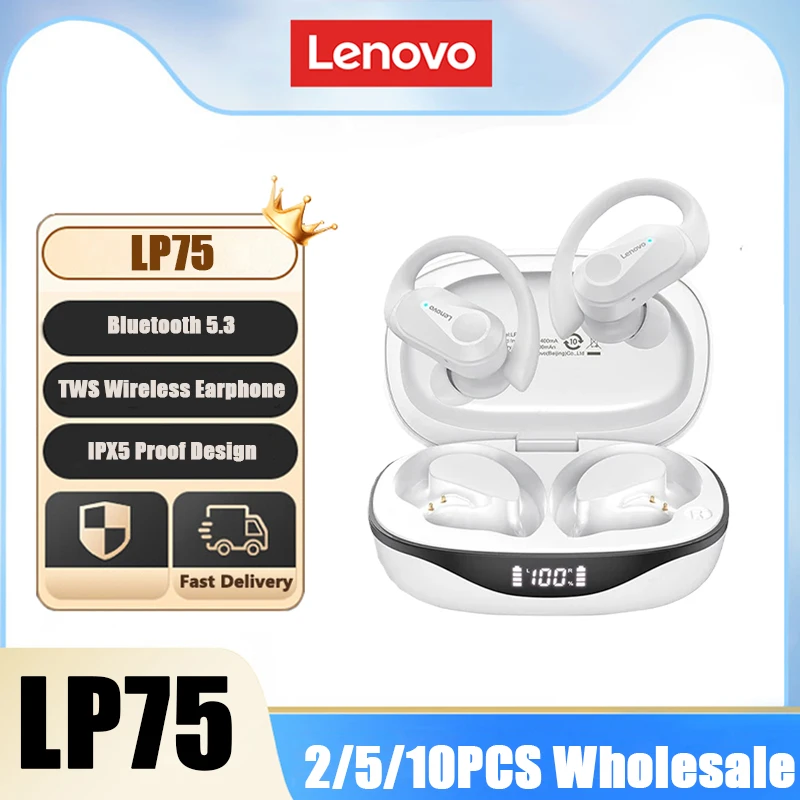 

New Choice Lenovo LP75 OWS Wireless Bluetooth V5.3 Earphones HiFi Stereo Noise Reduction Earbuds Waterproof Sports Headphones