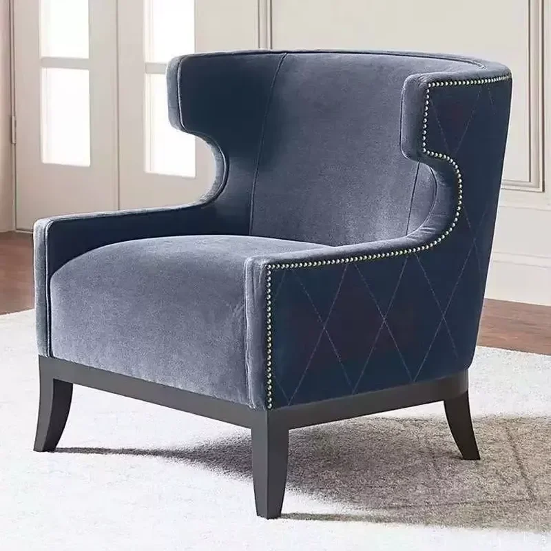 Modern American Style Solid Wood Single Armchair Study Sofa Creative Leisure Chair Fabric Upholstered Sales Office