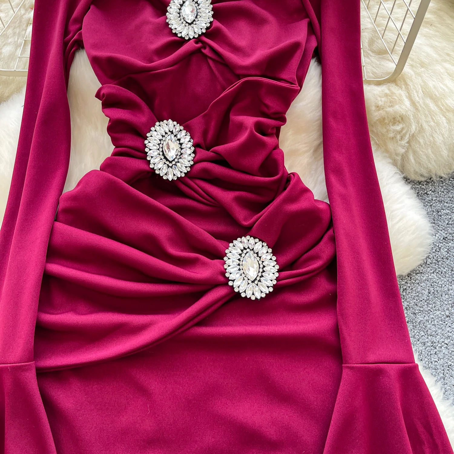 Chic vintage Sexy plissé mince à manches longues fée crayon robe femmes Boho robe d'été robes de cérémonie