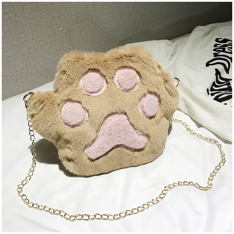 Cute Bear Paw Girls Chain Zipper Shoulder Bag Lovely Children's Soft Plush Coin Purse Baby Boys Accessories Small Crossbody Bags