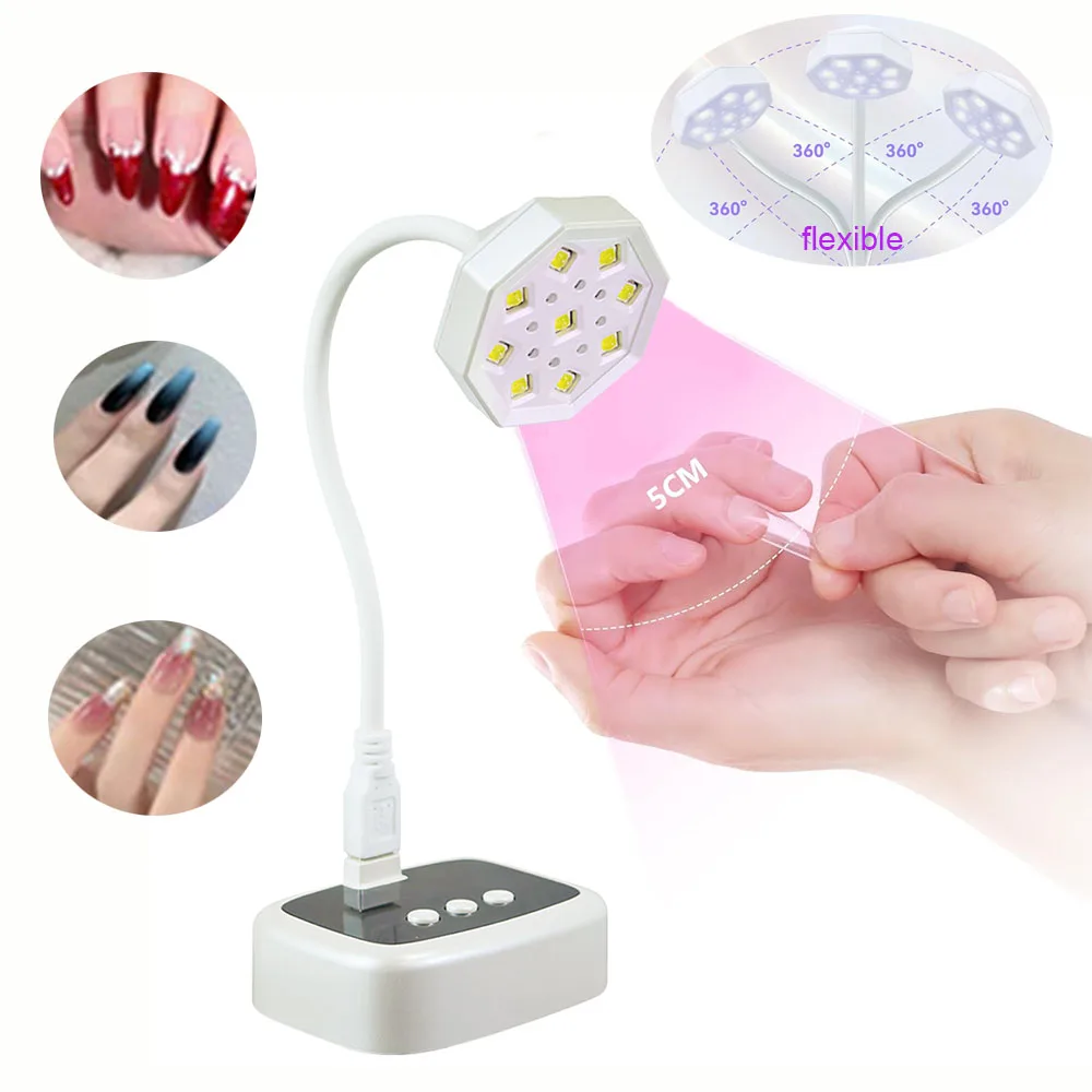 مصباح تجفيف الأظافر للتقليم USB صغير UV LED ضوء لأظافر الجل 360 درجة قابل للتعديل الجدول اللاسلكية الأشعة فوق البنفسجية مسمار مصباح الاستشعار التلقائي
