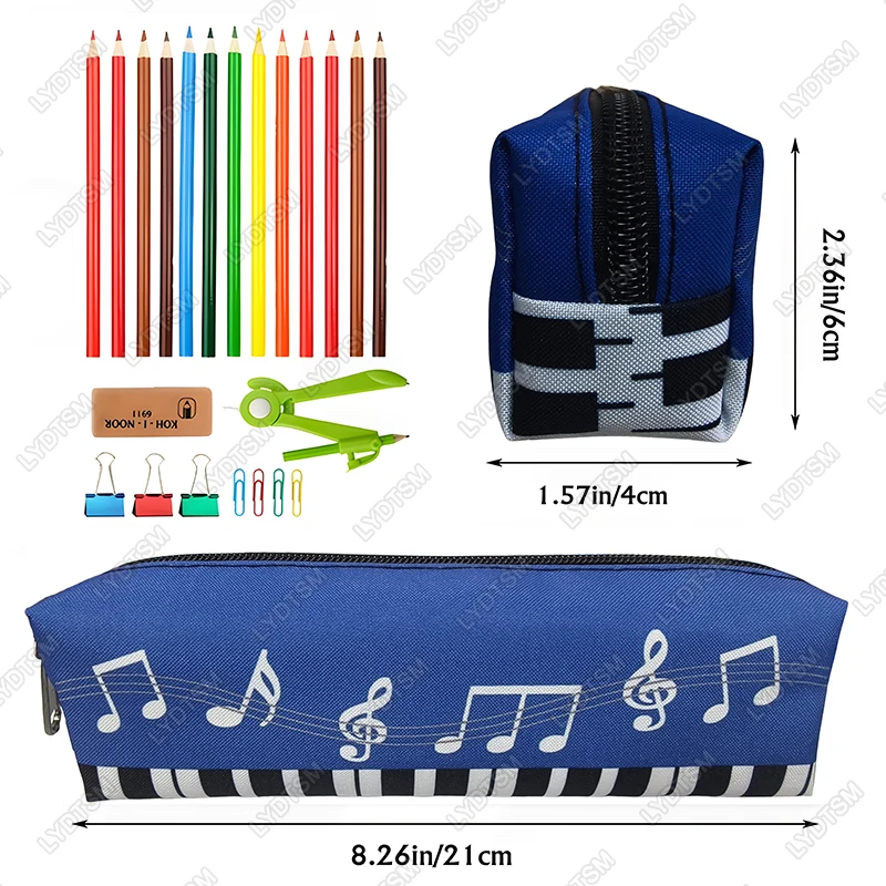 Cute Piano Musical Note Print Cosmetic Case Pencil Bag Large Capacity Stationery Bag Pencil Box for Office School Supplies